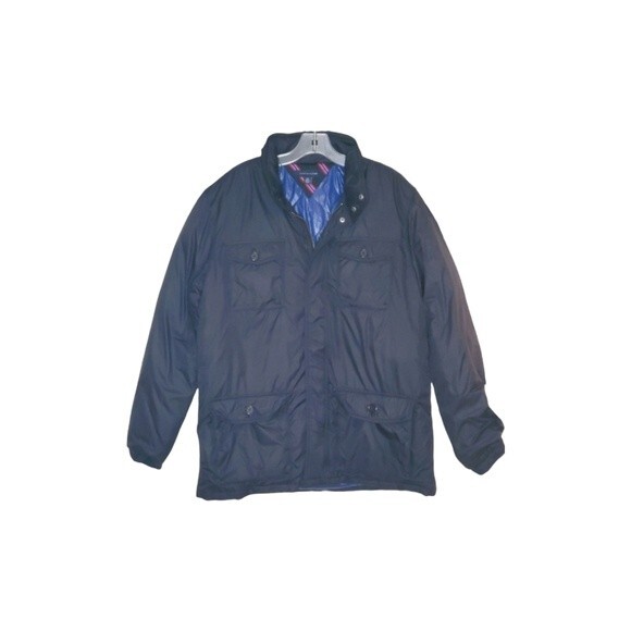 Tommy Hilfiger Puffer Coat Men Large Blue Vintage Style 6 Pocket - Picture 1 of 8